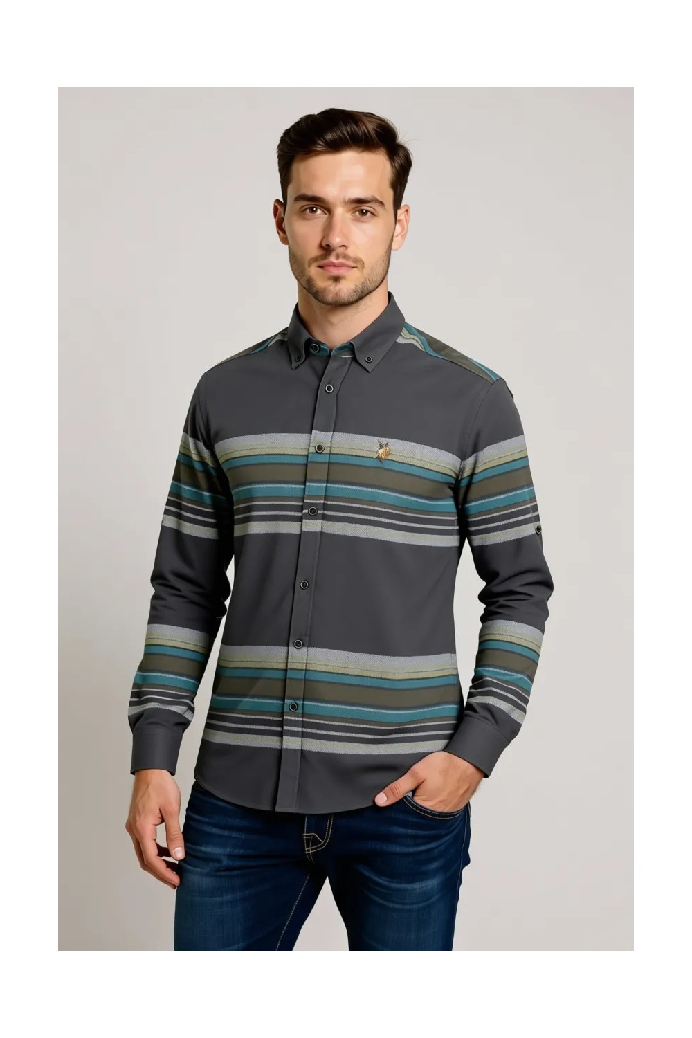 U.S. Polo Assn. Erkek Taş Gömlek Desenli 50272374-VR049 görsel 8