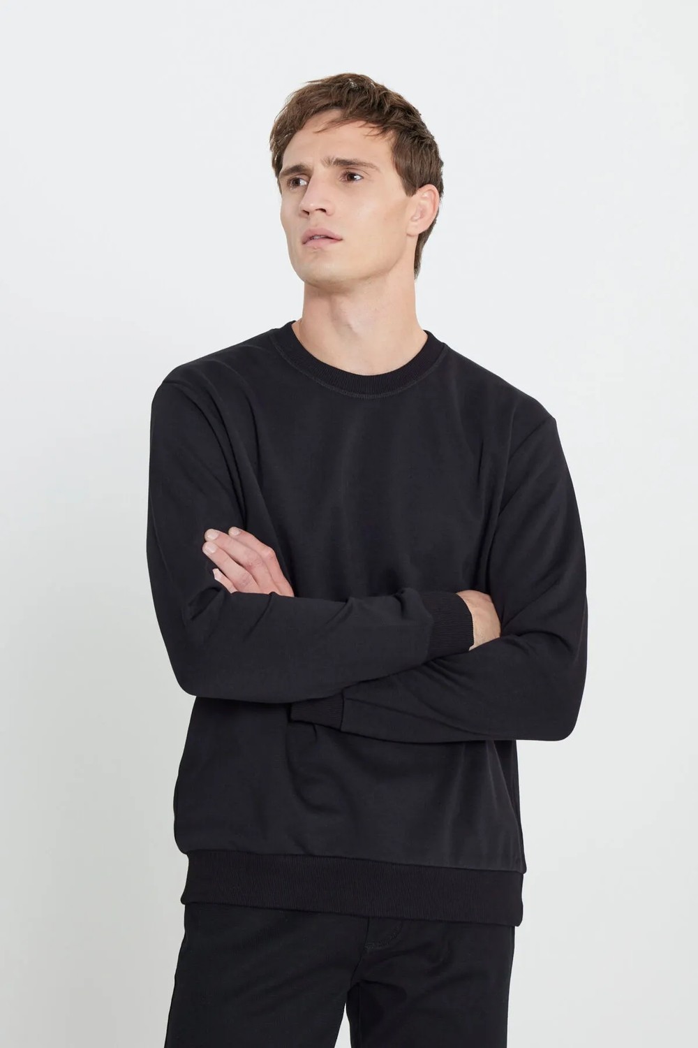 Altınyıldız Classics Erkek Siyah Standart Fit Normal Kesim Içi Polarlı 3 Iplik Bisiklet Yaka Pamuklu Sweatshirt görsel 2