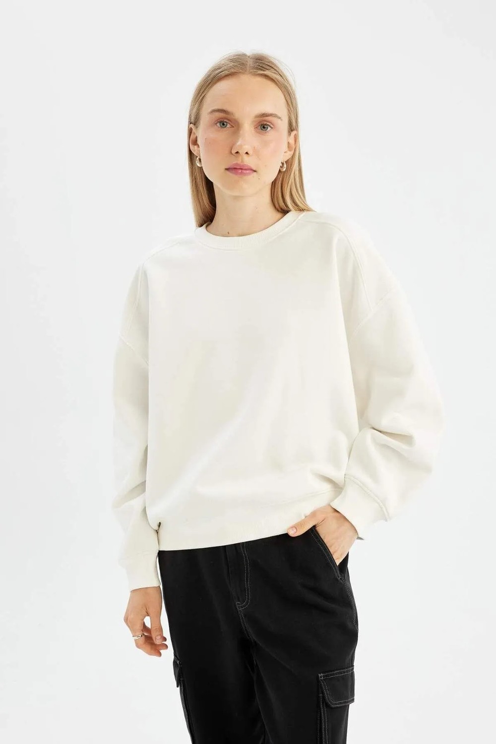 DeFacto Coool Oversize Fit Bisiklet Yaka Kalın Sweatshirt A4177AX23WN görsel 8