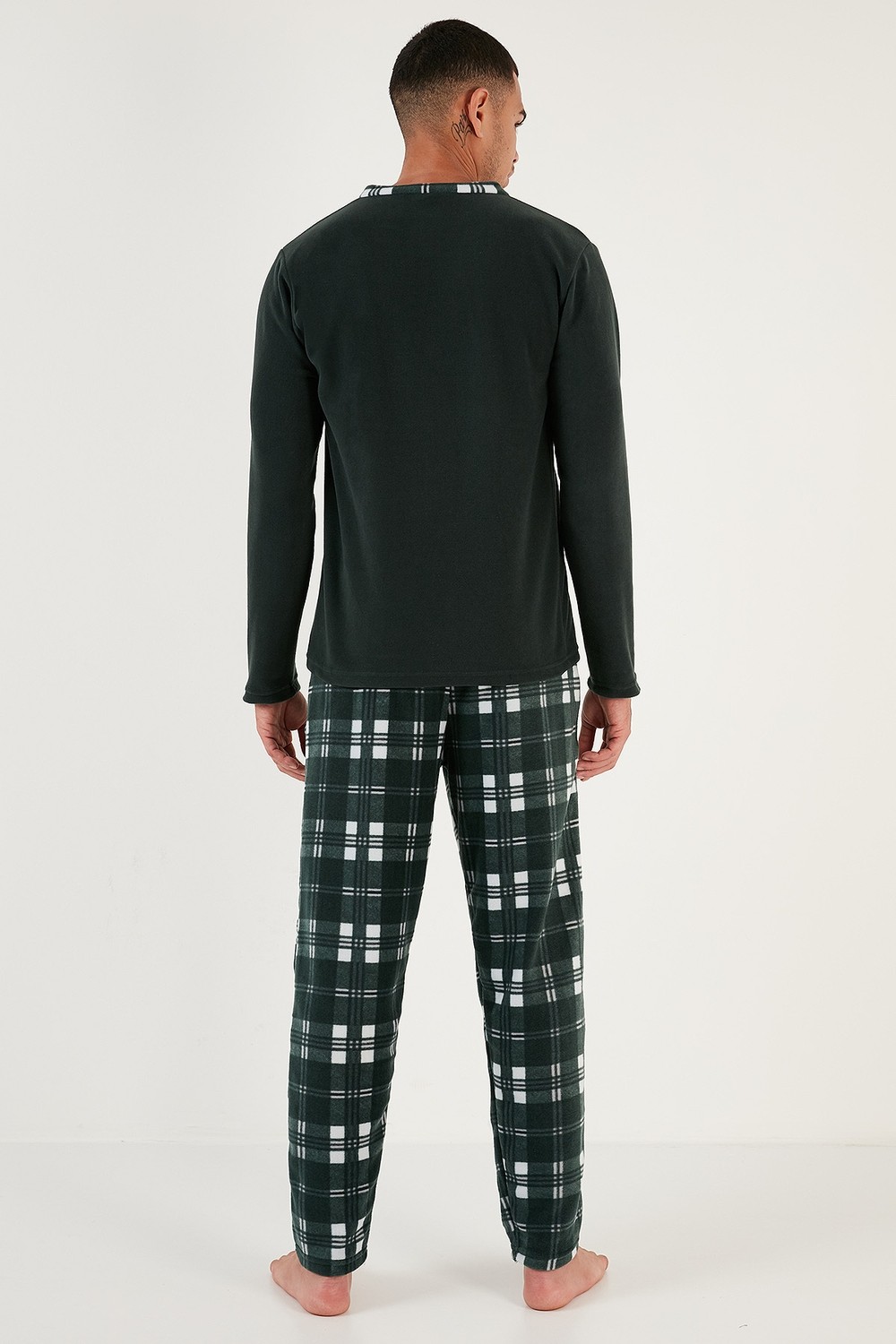 Buratti Ekoseli Regular Fit Düğmeli Bisiklet Yaka Kışlık Polar Pijama Takımı Erkek Pijama Takımı 60961002 görsel 7