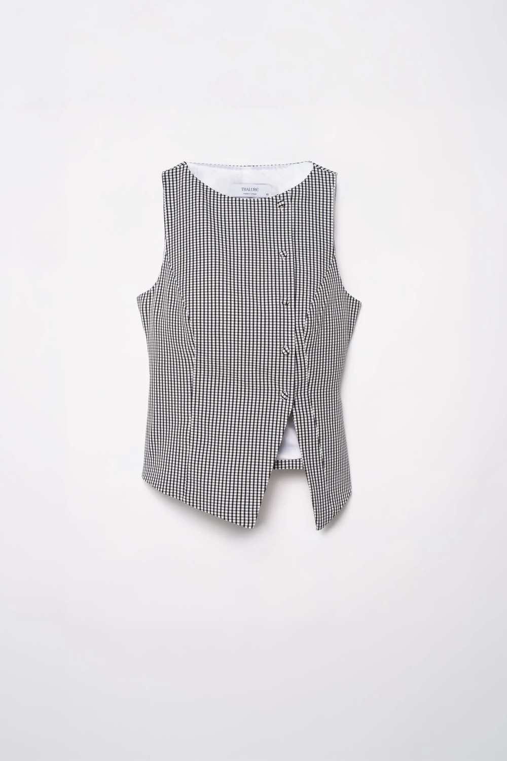 Thalure Kadın Lacivert Pötikare Kruvaze Slim Fit Yelek görsel 8