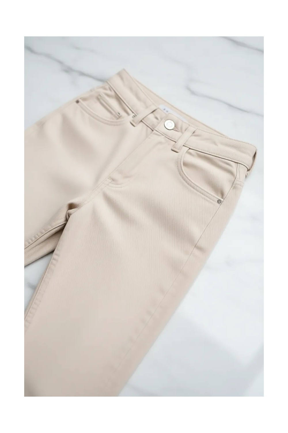 ByCukurovaFrango Yüksek Bel Bej Rengi Mom Jeans Likralı Esnek Kot Pantolon görsel 3