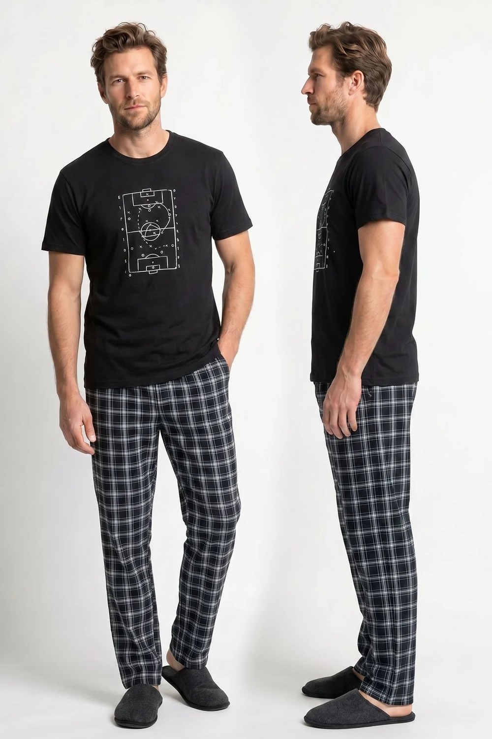 Kompedan Erkek Penye Süprem Genç Bisiklet Yaka Altı Uzun Pijama Takım | Siyah 65145-726