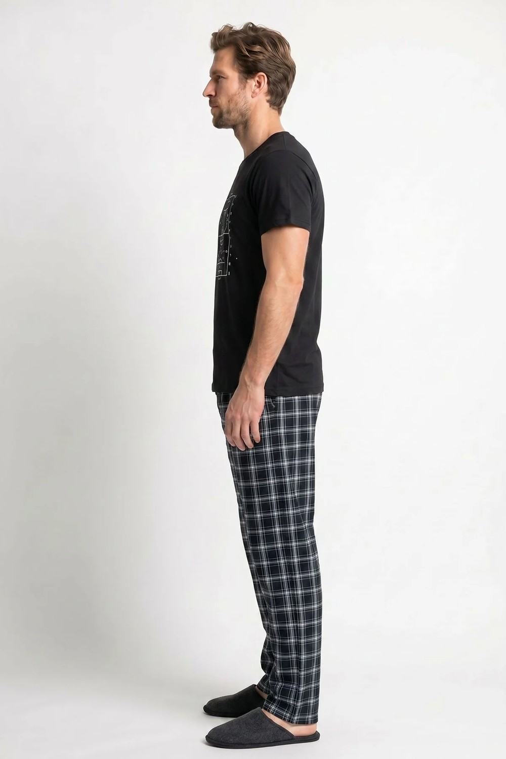 Kompedan Erkek Penye Süprem Genç Bisiklet Yaka Altı Uzun Pijama Takım | Siyah 65145-726 görsel 4