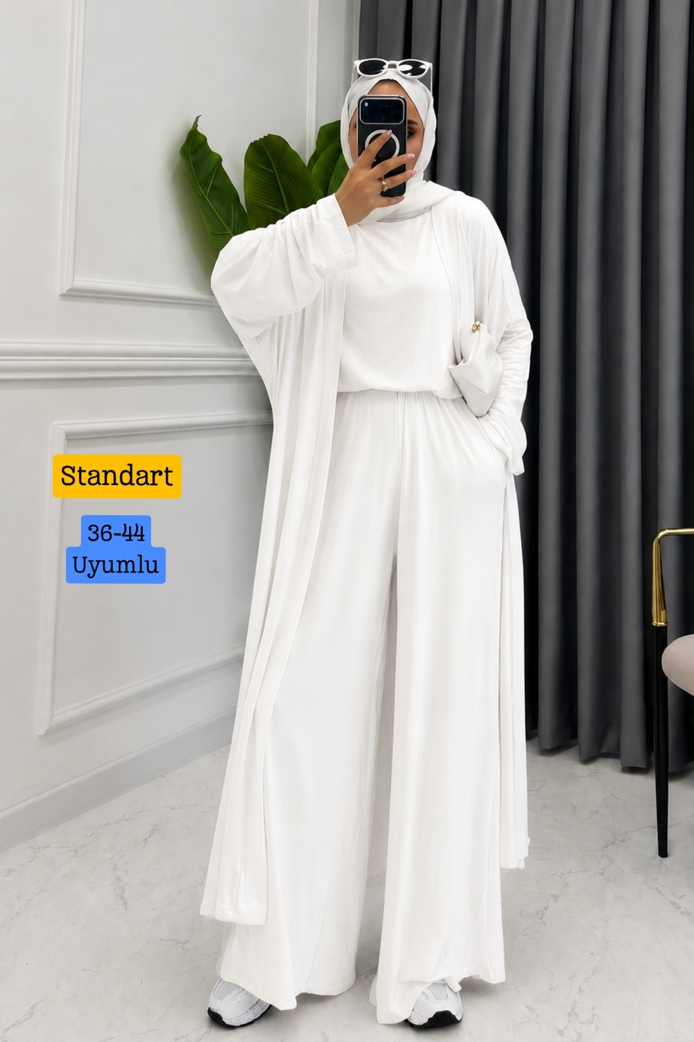 Balenbi Kadın Penye Uzun Hırka Bluz Geniş Paça Pantolon Abaya Takım 1217