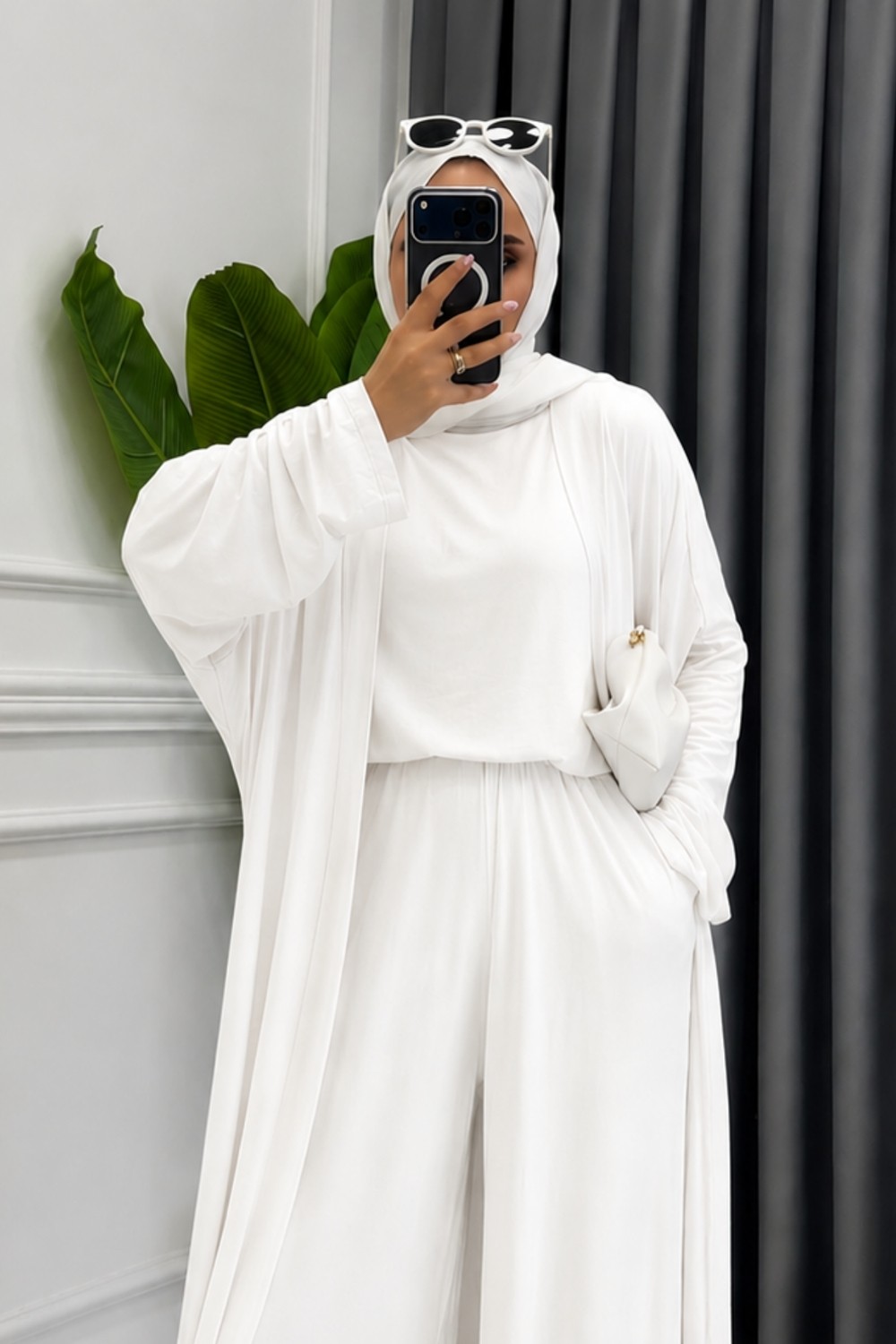 Balenbi Kadın Penye Uzun Hırka Bluz Geniş Paça Pantolon Abaya Takım 1217 görsel 3