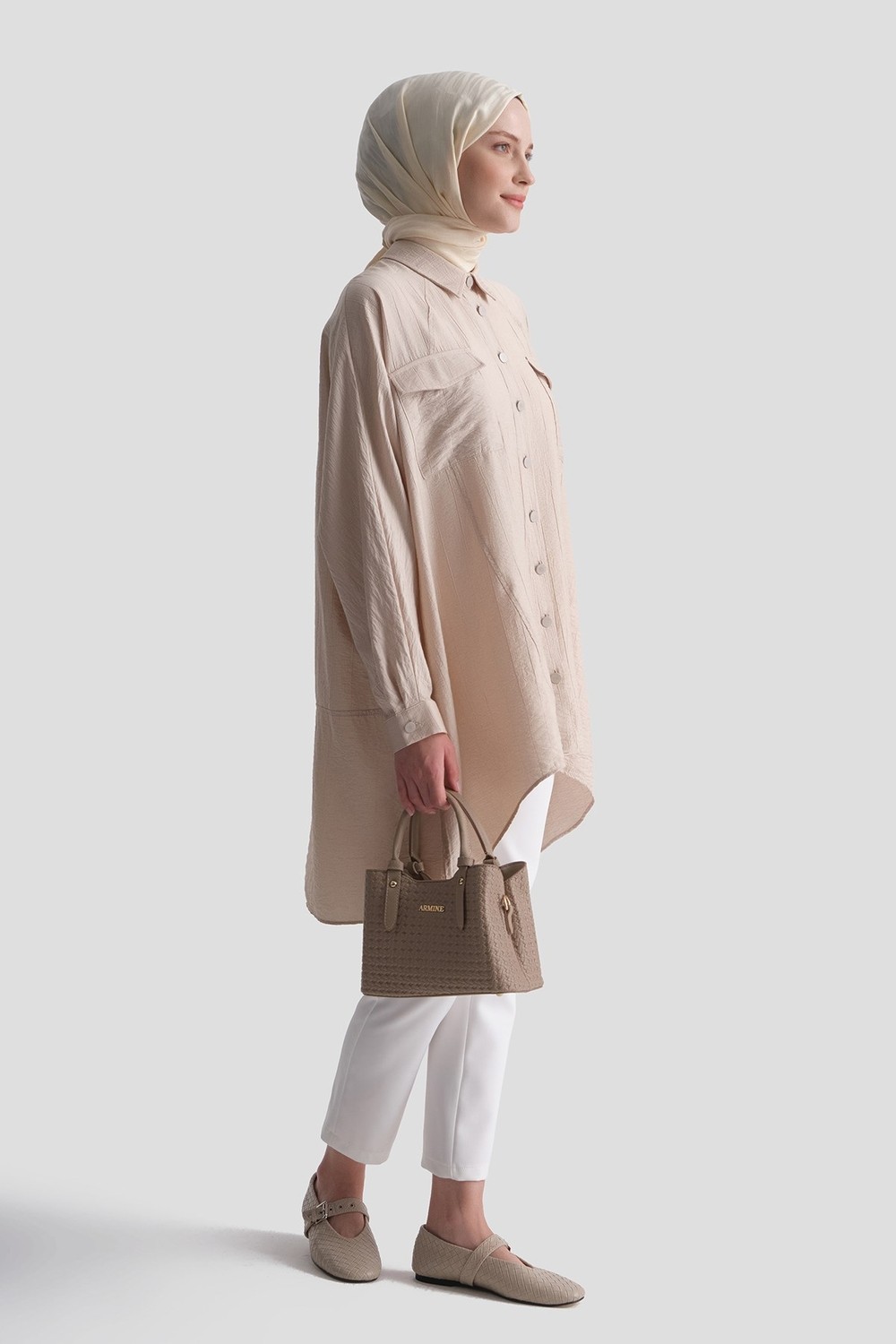 Armine Rayon Karışımlı Tunik Bej görsel 2