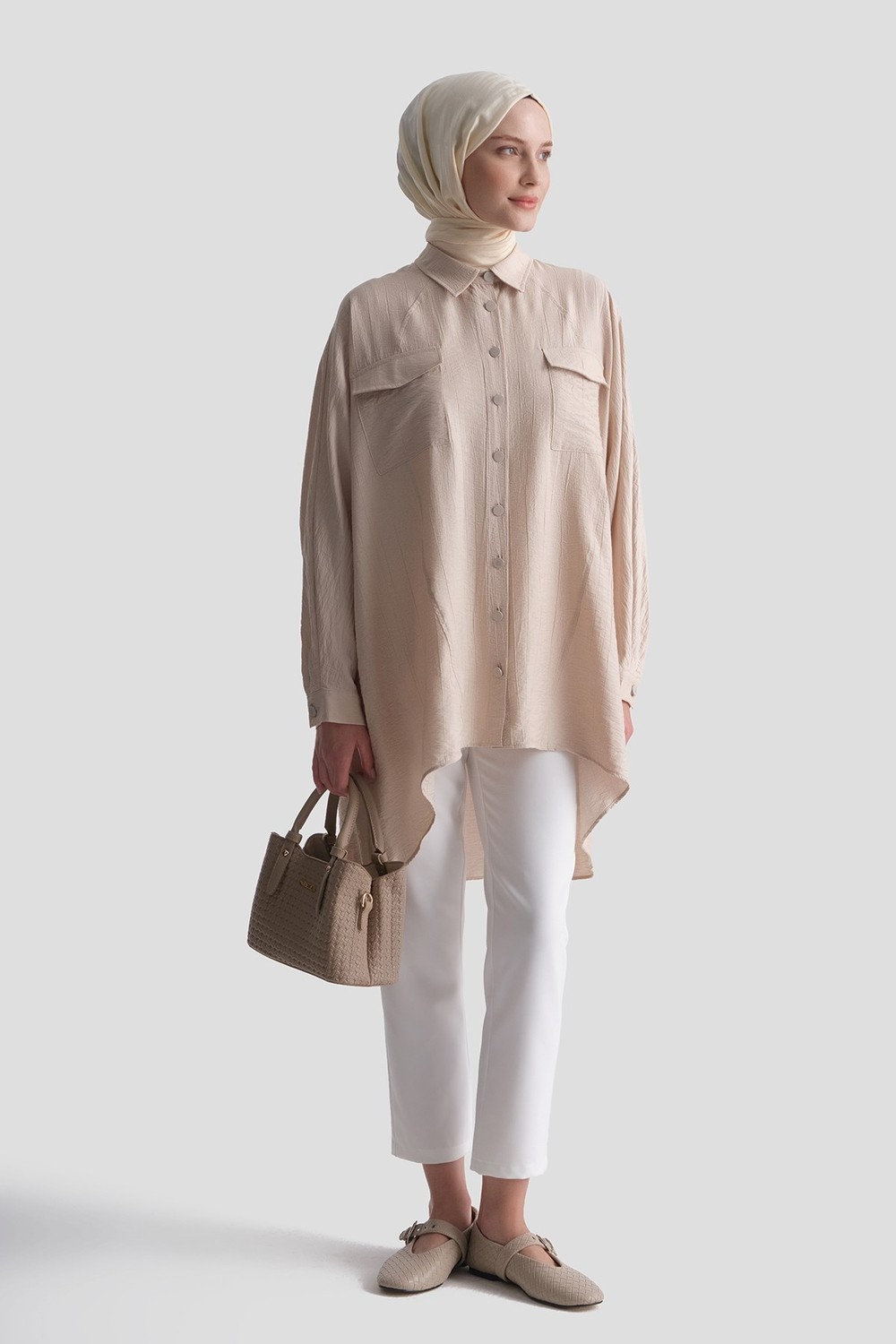 Armine Rayon Karışımlı Tunik Bej görsel 3