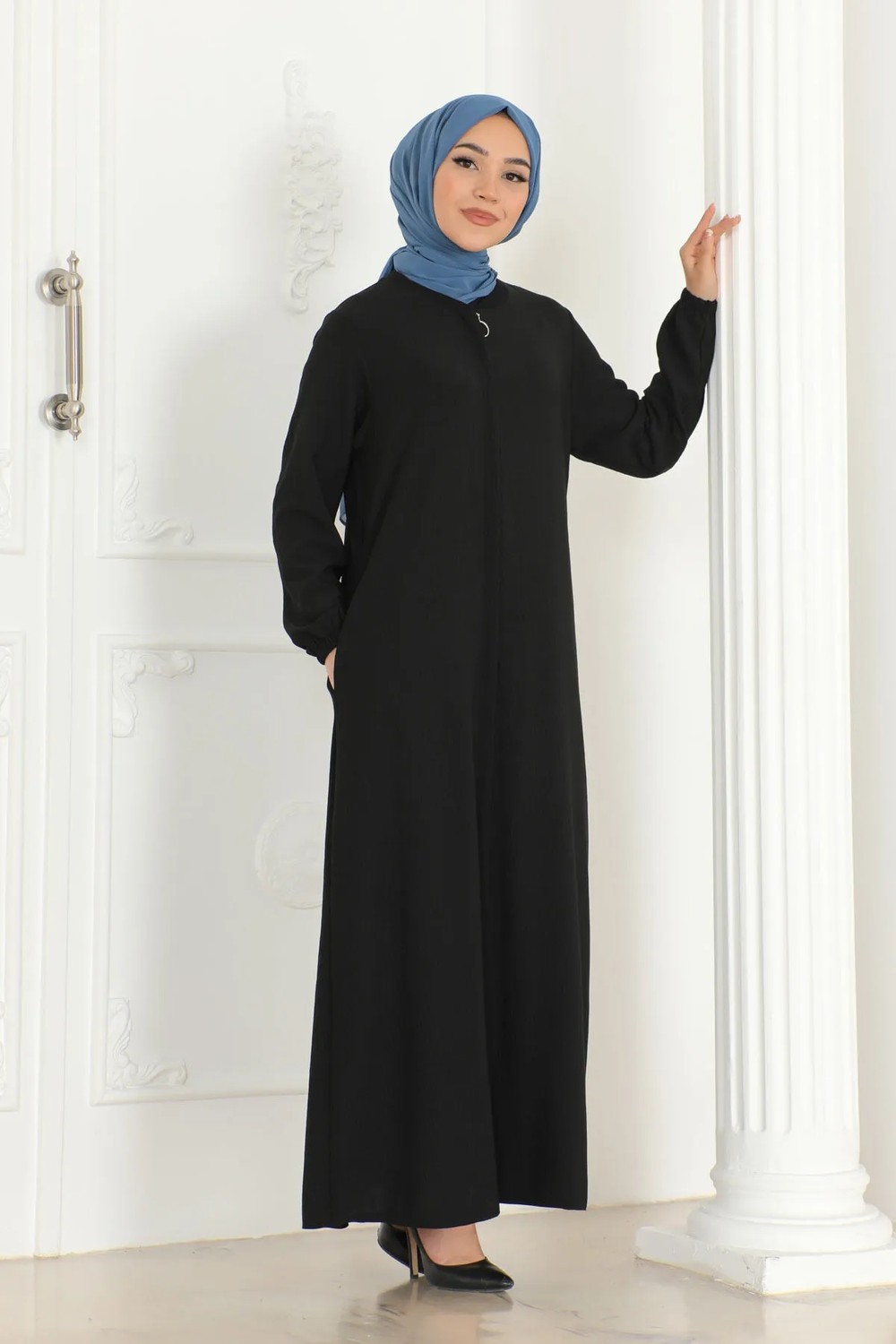 Oktayusta Collection Sade Günlük Tam Boy Gizli Patlı Ferace görsel 8