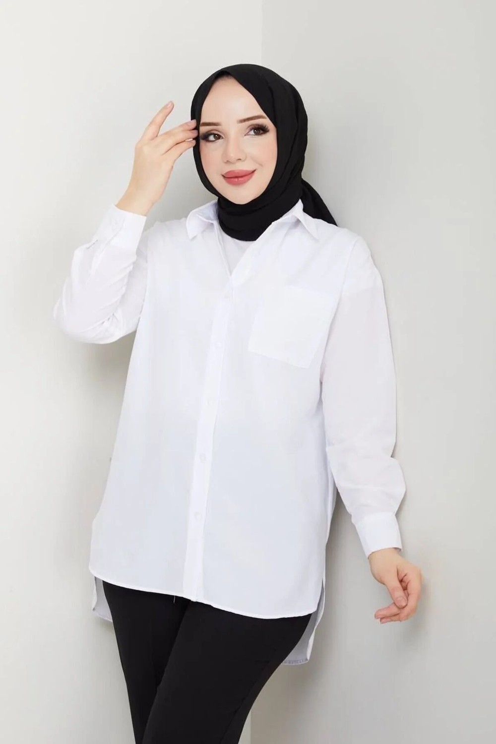 Exit Collection Kadın Tesettür Keten Önü Bağlamalı 2 Bağcıklı Modern Şık Etek Üsttü Kahverengi Kimono Gömlek görsel 5