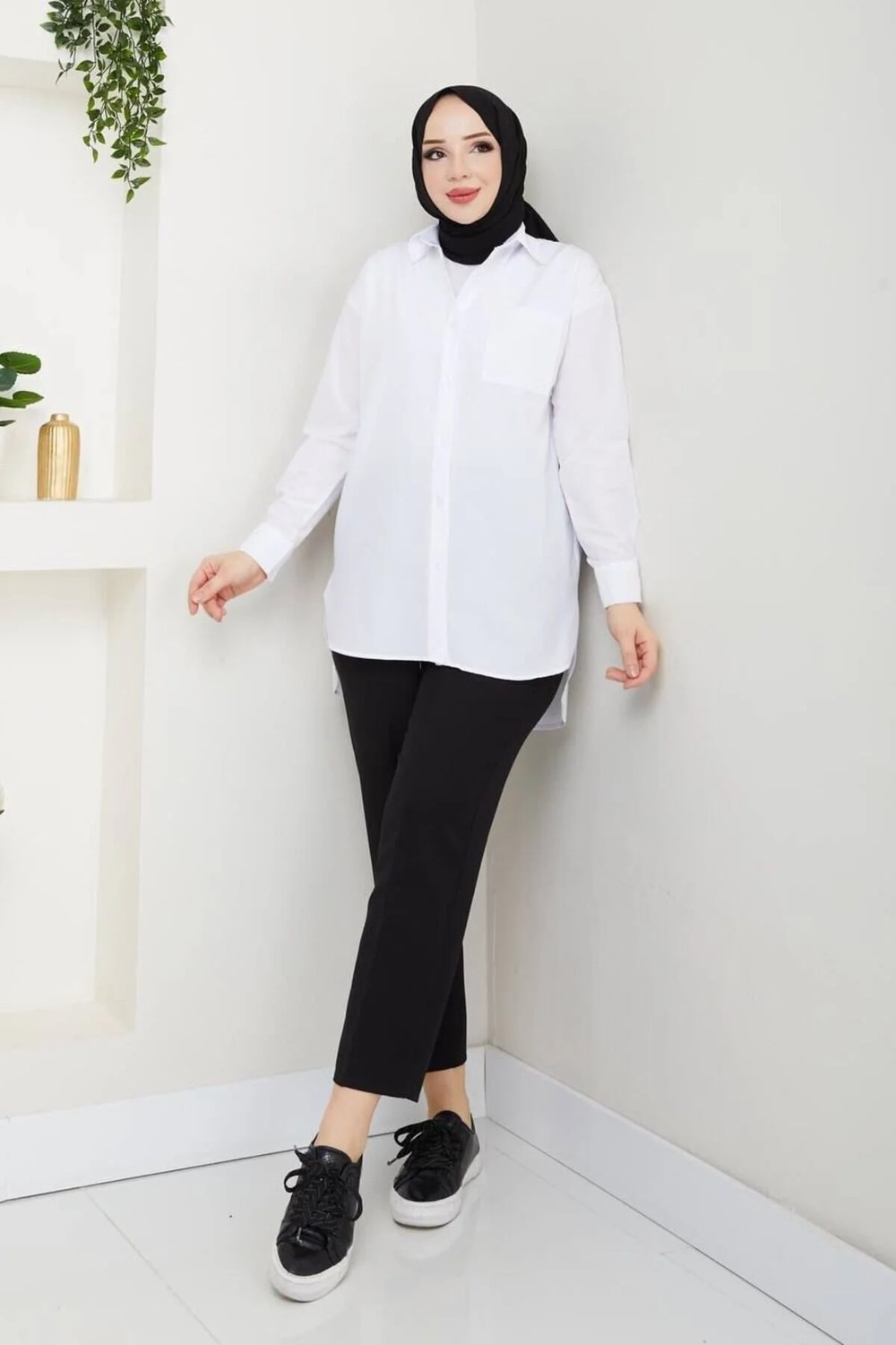 Exit Collection Kadın Tesettür Keten Önü Bağlamalı 2 Bağcıklı Modern Şık Etek Üsttü Kahverengi Kimono Gömlek görsel 6