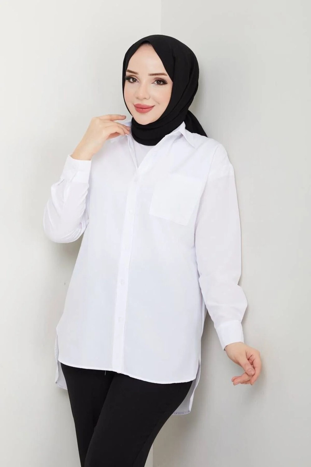 Exit Collection Kadın Tesettür Keten Önü Bağlamalı 2 Bağcıklı Modern Şık Etek Üsttü Kahverengi Kimono Gömlek görsel 7