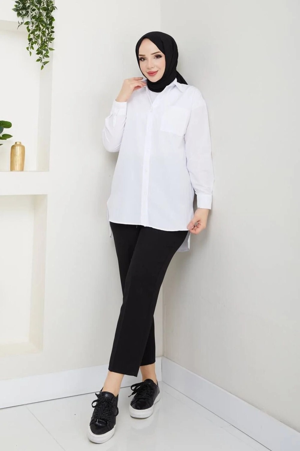Exit Collection Kadın Tesettür Keten Önü Bağlamalı 2 Bağcıklı Modern Şık Etek Üsttü Kahverengi Kimono Gömlek görsel 8