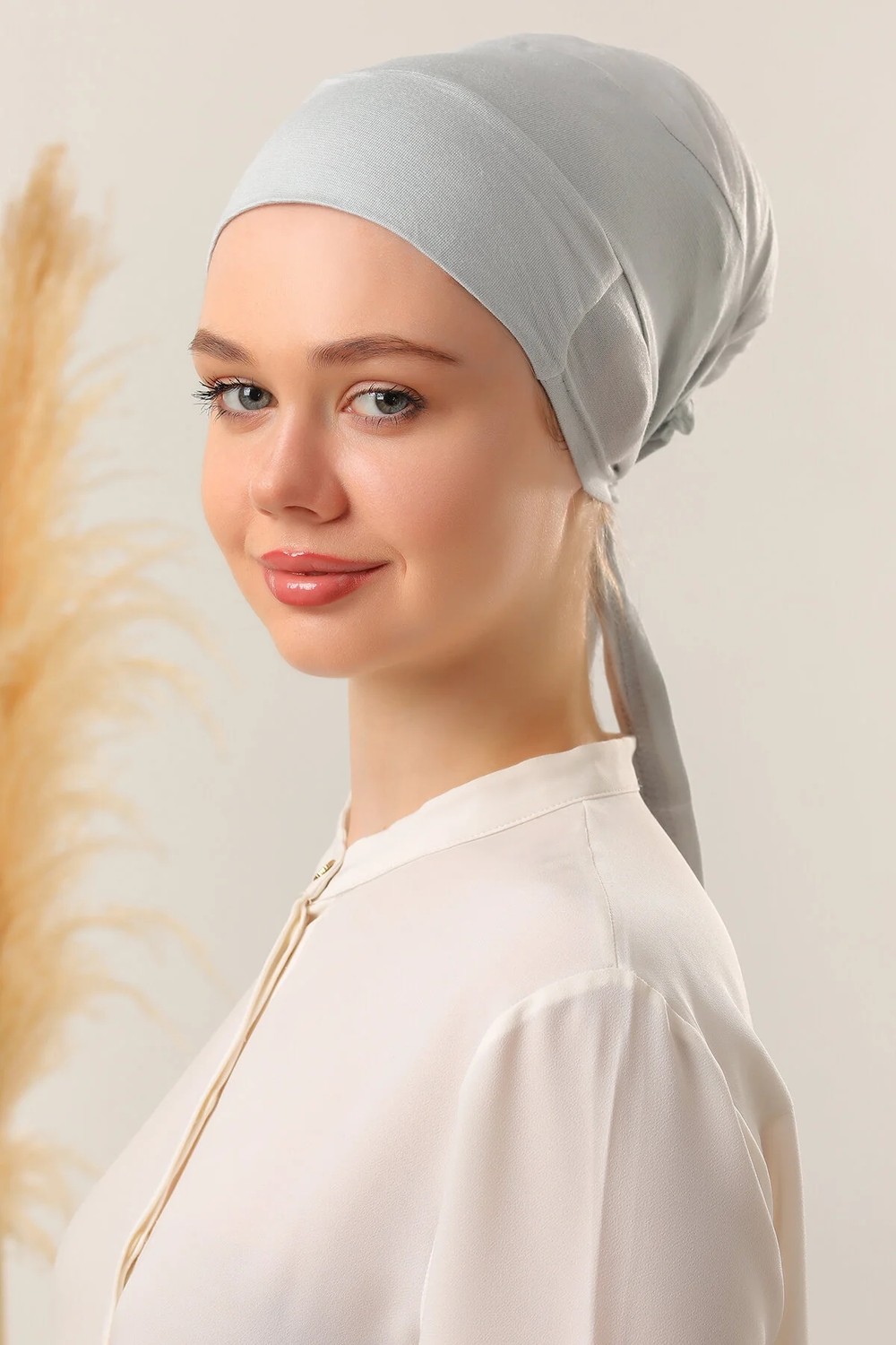 Melodi Scarf Tesettür Silikonlu Kaymaz Bone - Likralı Bağlamalı Bone - Sıkmayan Rahat Nefes Alan Kumaş Beyaz görsel 2