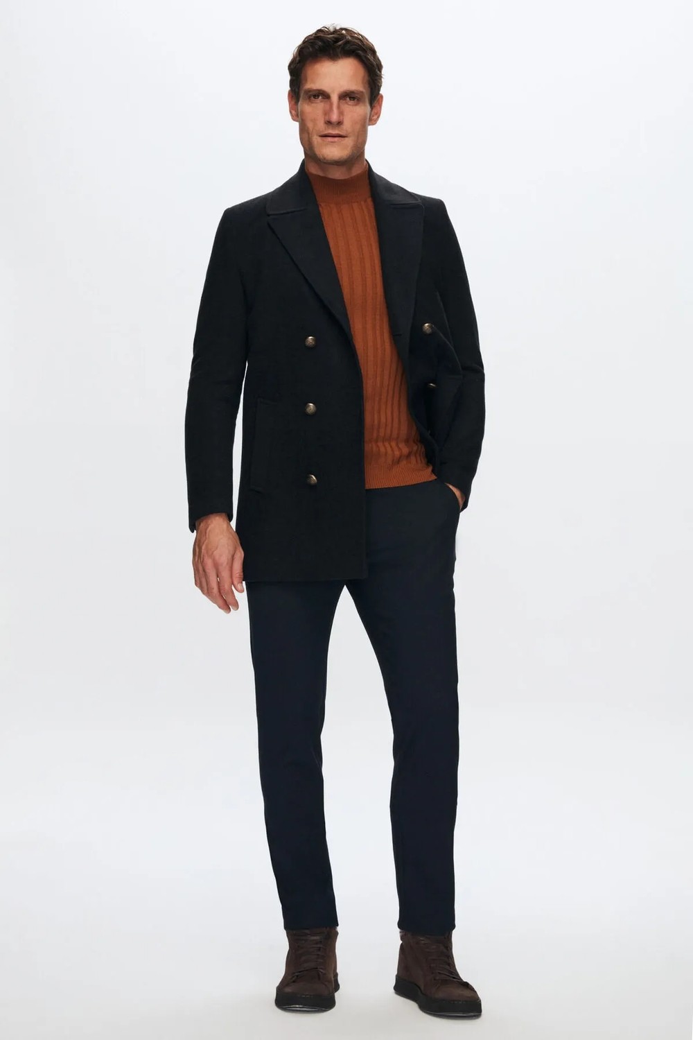 D'S Damat Ds Damat Regular Fit Siyah Kaşe Kaban %40 Pamuk %40 Polyamid %20 Polyester Uzun Kol Erkek 1HF08ORT10005 görsel 6