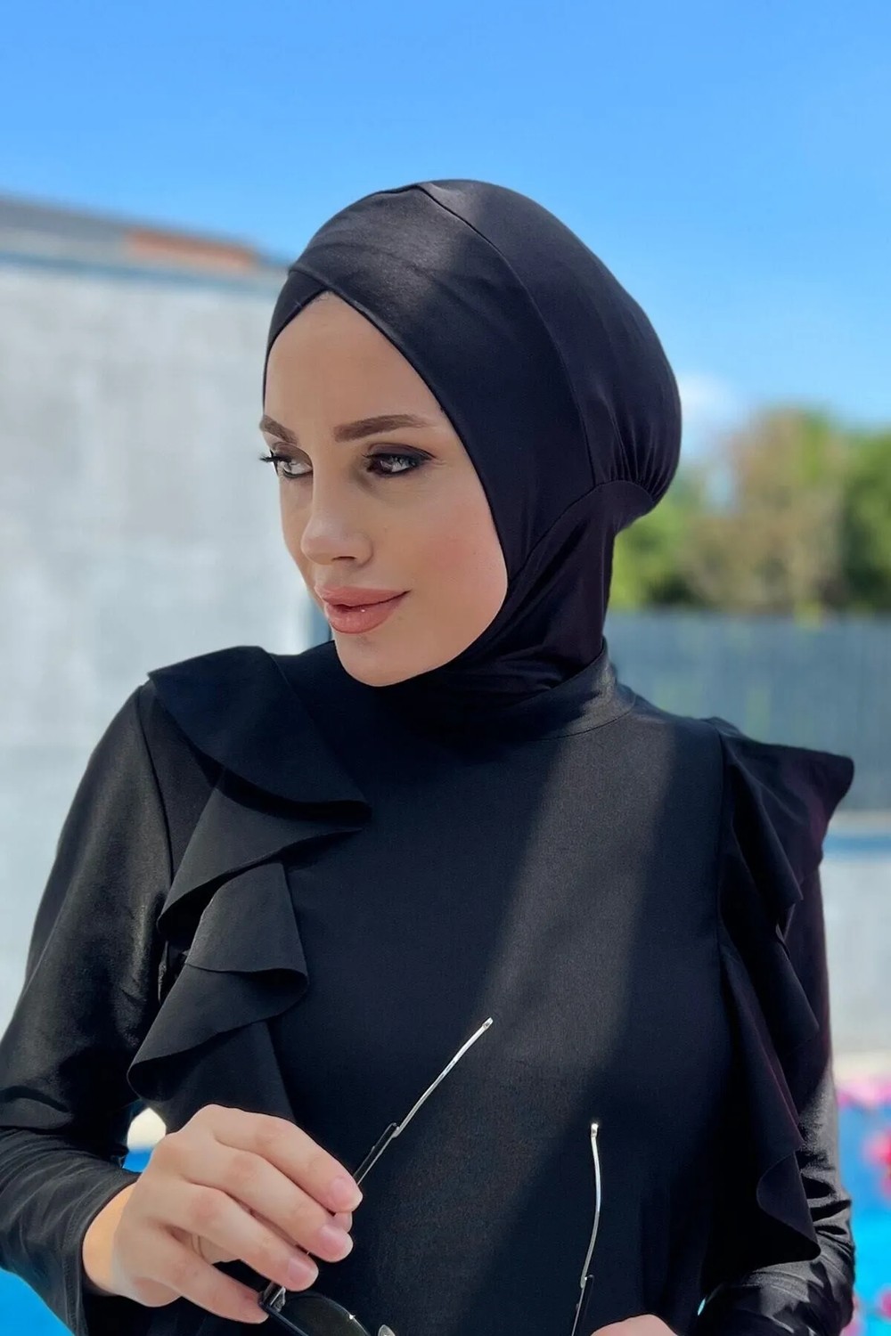 Remsa Mayo Remsa Siyah Çapraz Eşarp Yüzücü Bone R026 Kadınlar İçin Şık ve Fonksiyonel Mayo görsel 7