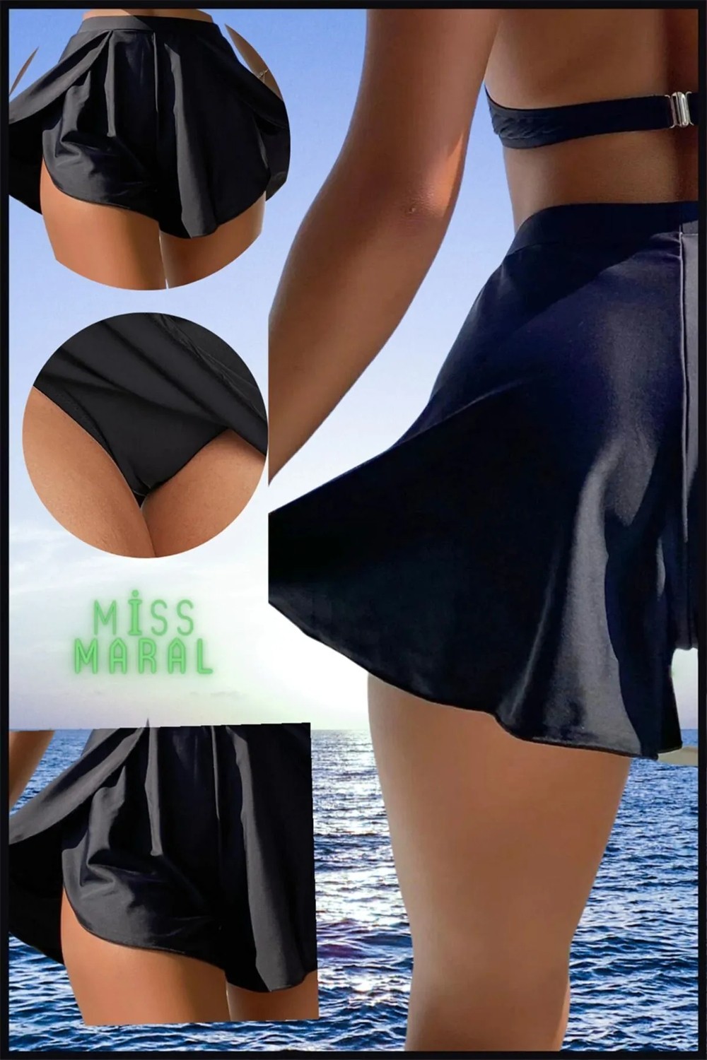 Miss Maral Kadın Deniz Havuz Şortu Etek Görünümlü Yırtmaçlı Şık Model (Içte Bikini Slip ) 1100 görsel 6
