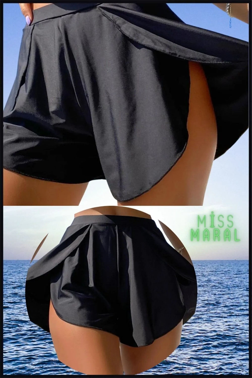 Miss Maral Kadın Deniz Havuz Şortu Etek Görünümlü Yırtmaçlı Şık Model (Içte Bikini Slip ) 1100 görsel 7