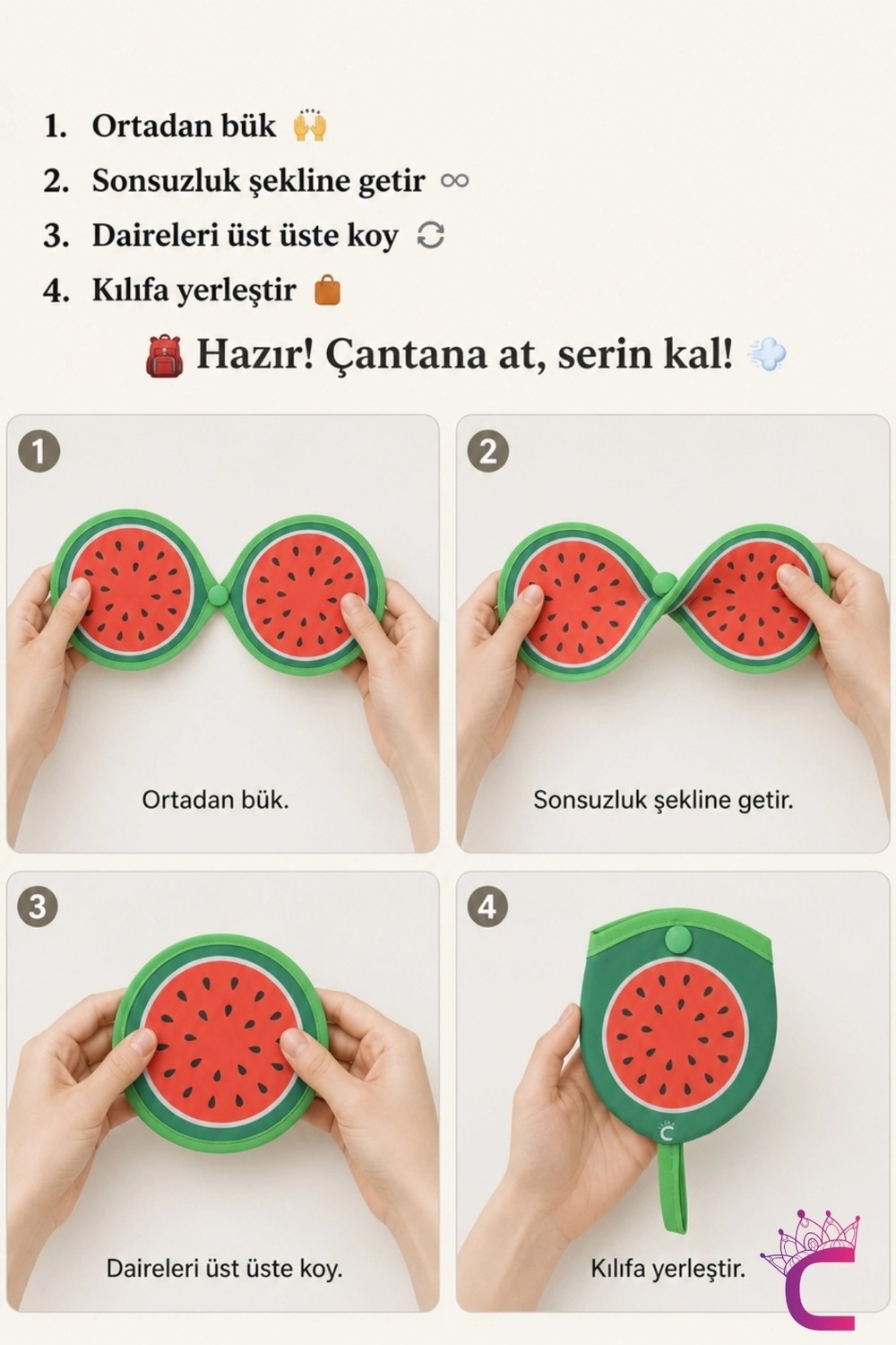 Cinderella Limon Desenli Katlanabilir Yuvarlak Yelpaze Çıtçıt Çantalı Taşınabilir Mini Kore El Yelpazesi 20CM görsel 3