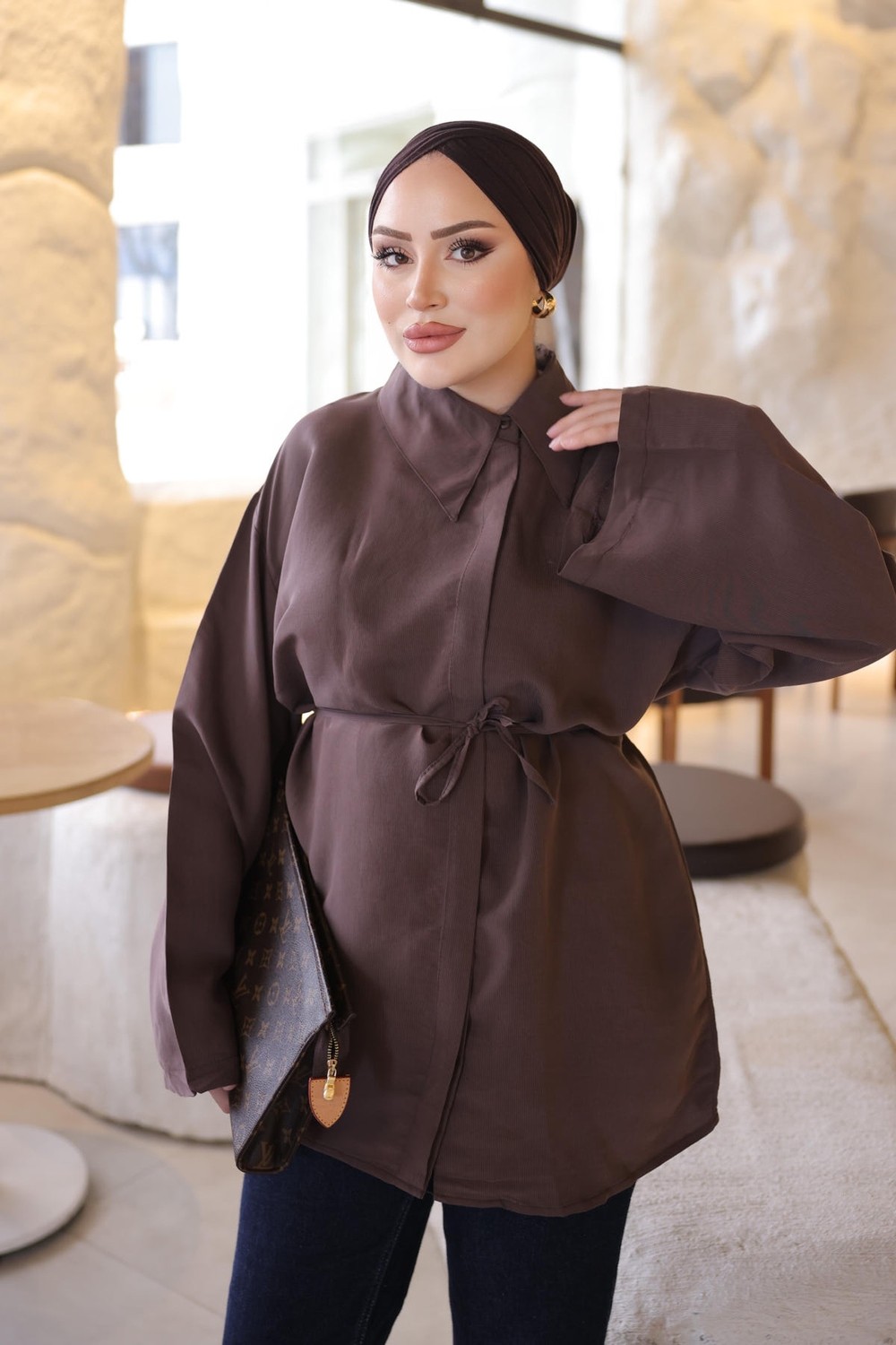 İmaj Butik Haki Bel Bağlamalı Geniş Kol Gömlek