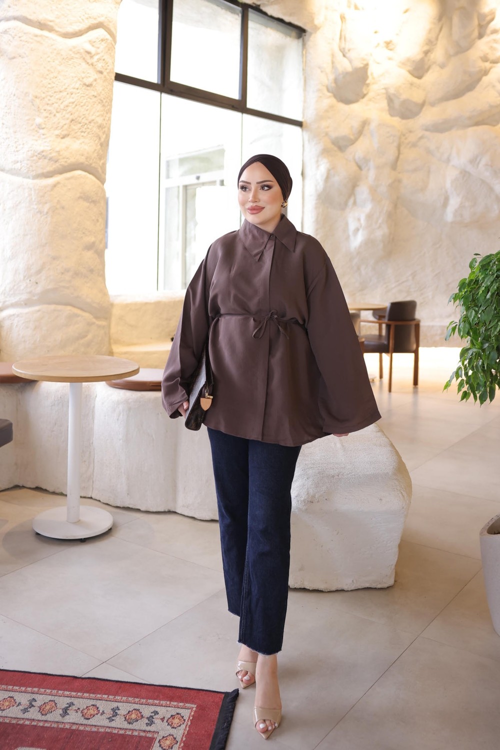 İmaj Butik Haki Bel Bağlamalı Geniş Kol Gömlek görsel 2
