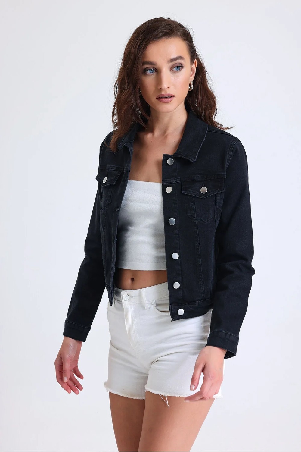 Hanope Kadın Kısa Likralı Denim Ceket görsel 7