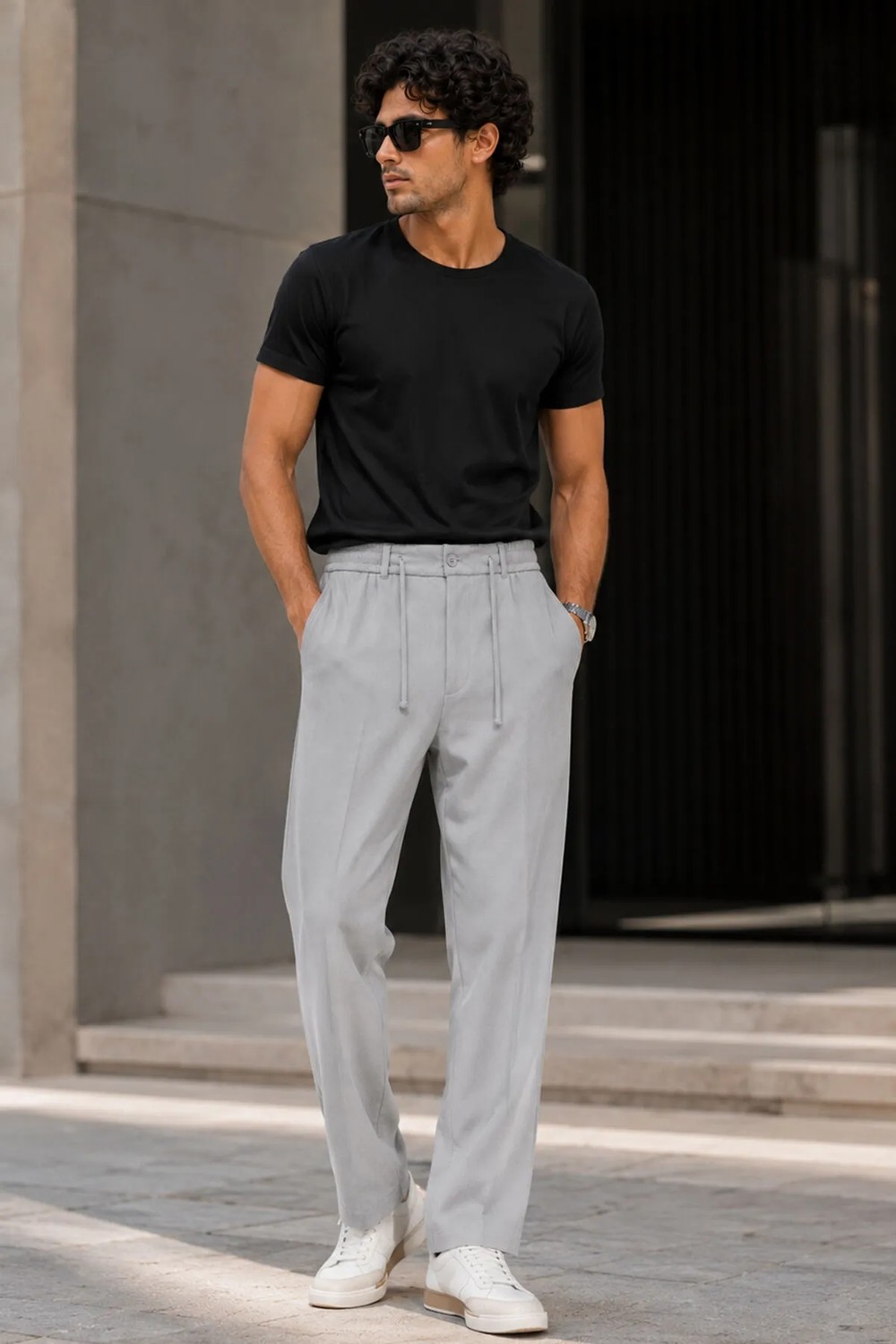Etikmen Erkek Siyah Relax Fit Bağcıklı Baggy Pantolon