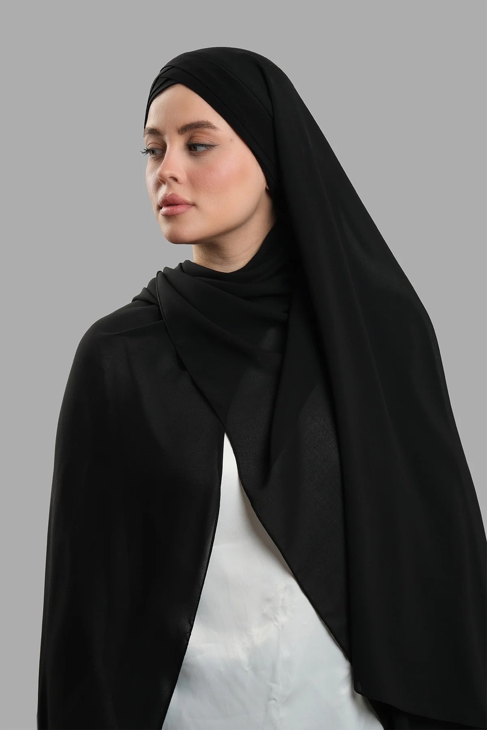 Hürrem Bone Pudra Arkadan Bağlamalı Aqualina Şal Hafif Suya Dayanıklı Şifon Çapraz Üç Bantlı 2514_06 görsel 2