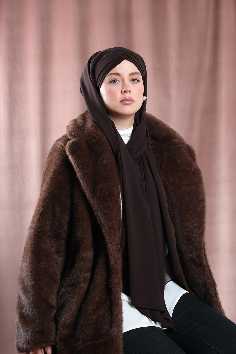 Hürrem Bone Pudra Arkadan Bağlamalı Aqualina Şal Hafif Suya Dayanıklı Şifon Çapraz Üç Bantlı 2514_06 görsel 5