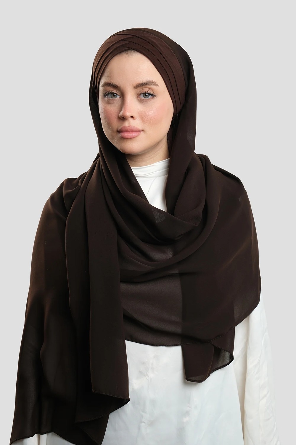 Hürrem Bone Pudra Arkadan Bağlamalı Aqualina Şal Hafif Suya Dayanıklı Şifon Çapraz Üç Bantlı 2514_06 görsel 7