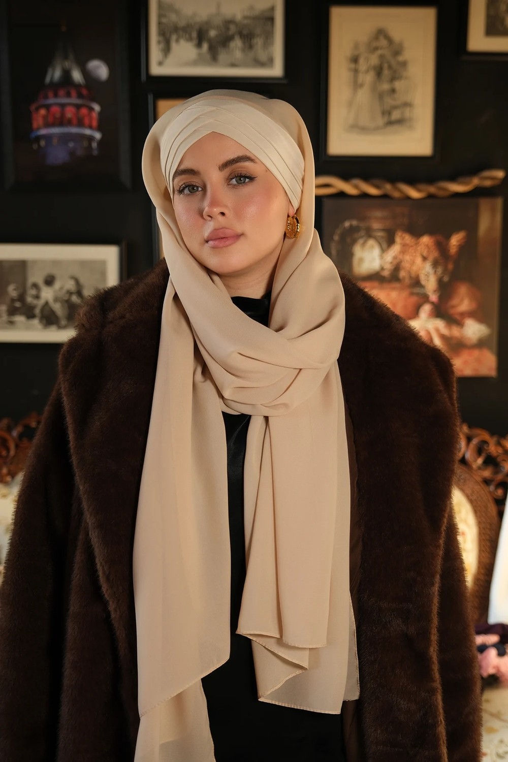 Hürrem Bone Pudra Arkadan Bağlamalı Aqualina Şal Hafif Suya Dayanıklı Şifon Çapraz Üç Bantlı 2514_06