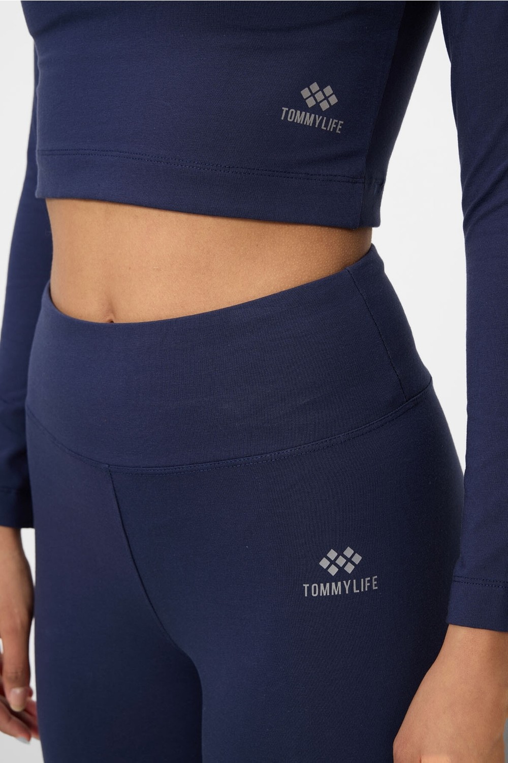 Tommy Life Siyah Yüksek Bel Uzun Kollu Slim Fit Crop Top Kadın Tayt Takım - 95286 görsel 8