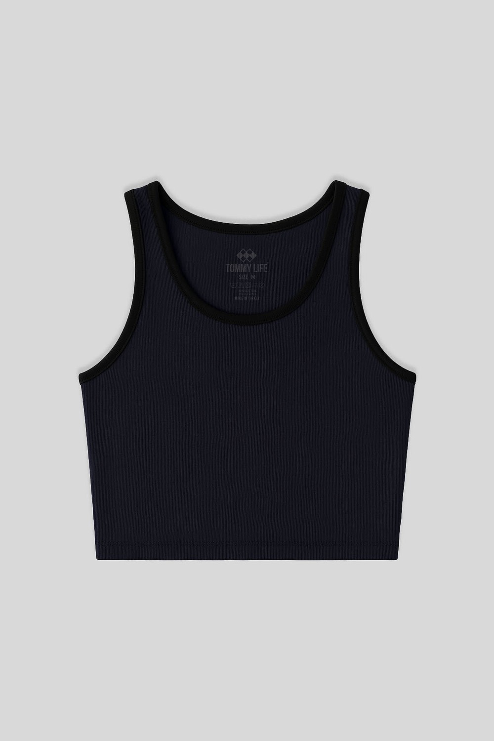 Tommy Life Lacivert Basic Sıfır Kol Dar Kalıp U Yaka Kadın Crop Top Atlet - 97162 görsel 6