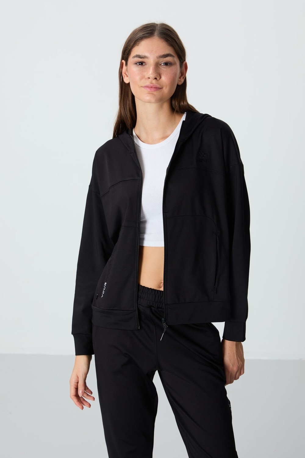 Tommy Life Koyu Bej Kapüşonlu Gizli Cep Detaylı Standart Kalıp Kadın Eşofman Takımı - 95306 görsel 2