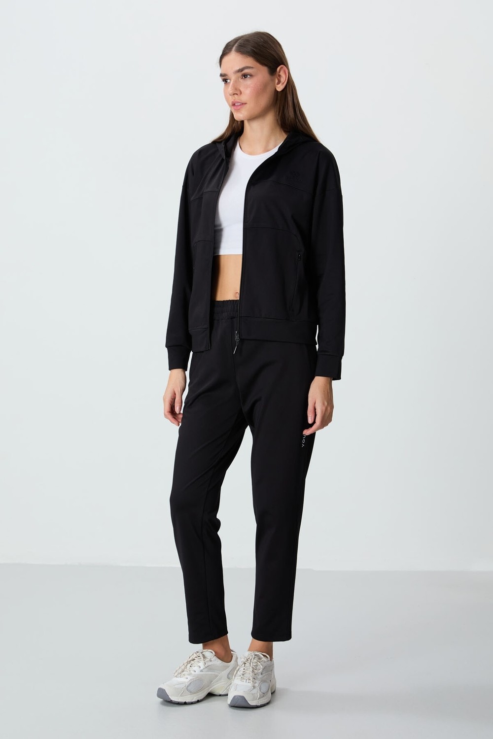Tommy Life Koyu Bej Kapüşonlu Gizli Cep Detaylı Standart Kalıp Kadın Eşofman Takımı - 95306 görsel 4