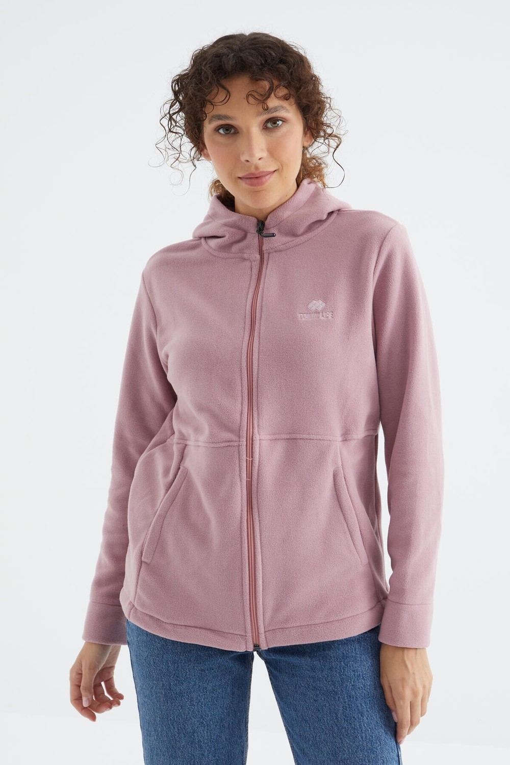Tommy Life Çağla Kapüşonlu Fermuarlı Rahat Form Kadın Polar Sweatshirt - 97233
