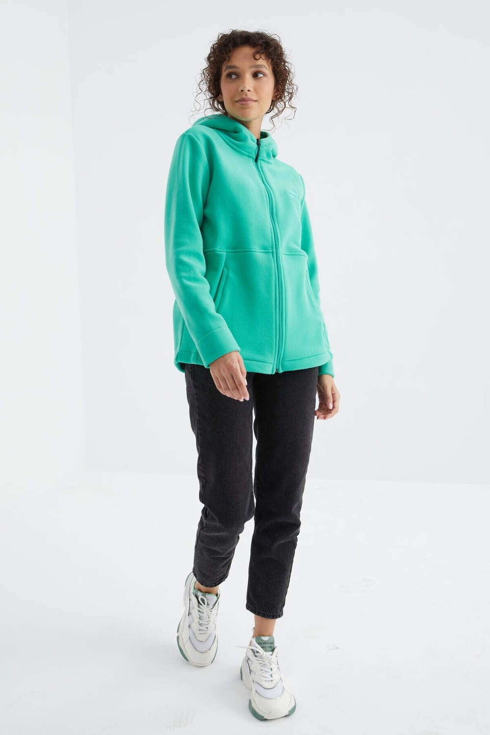 Tommy Life Çağla Kapüşonlu Fermuarlı Rahat Form Kadın Polar Sweatshirt - 97233 görsel 7