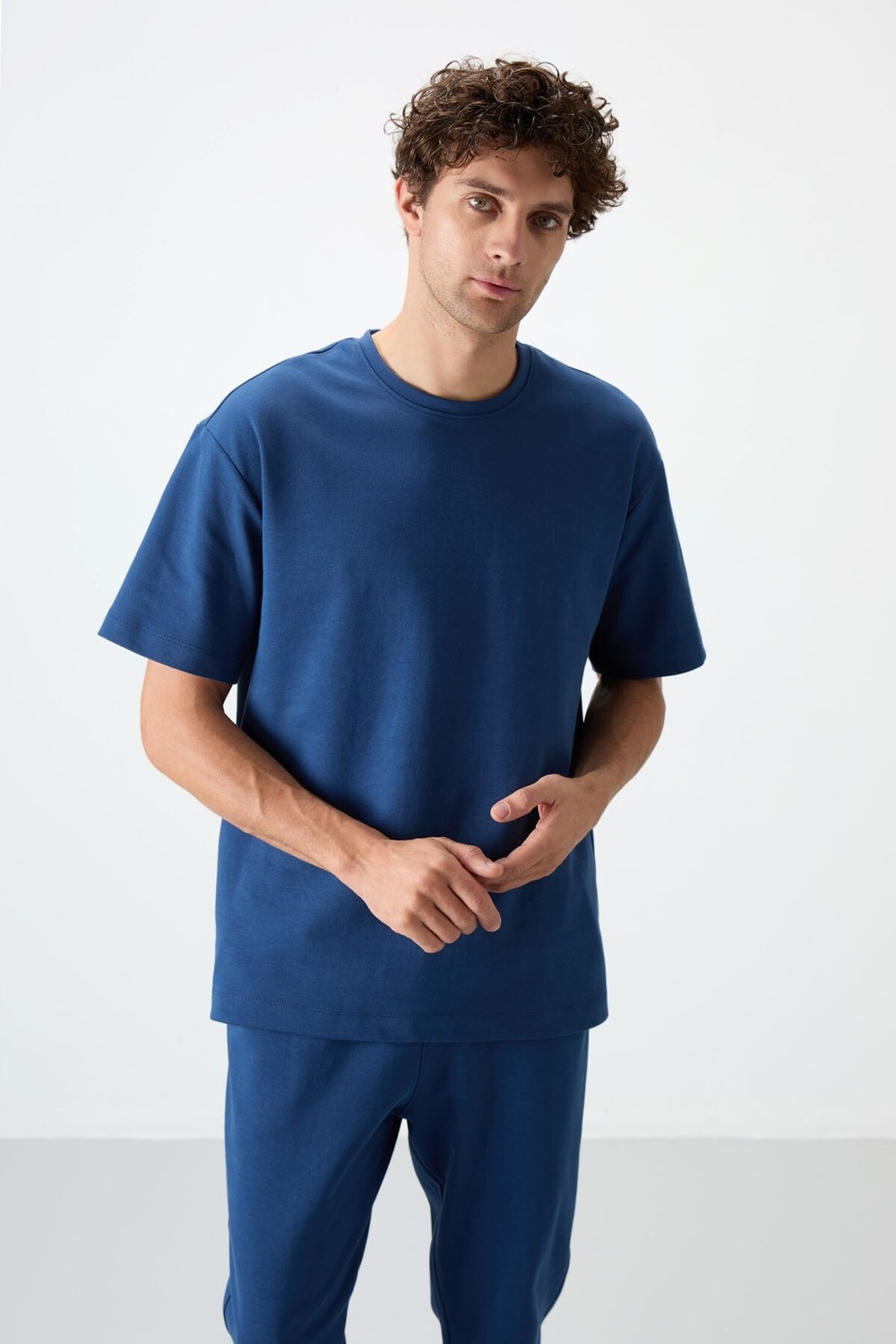 Air Jones Fiesta - Lacivert Pamuklu Kalın Yumuşak Dokulu Oversize Fit Basic Erkek Eşofman Takım - 85251 görsel 7