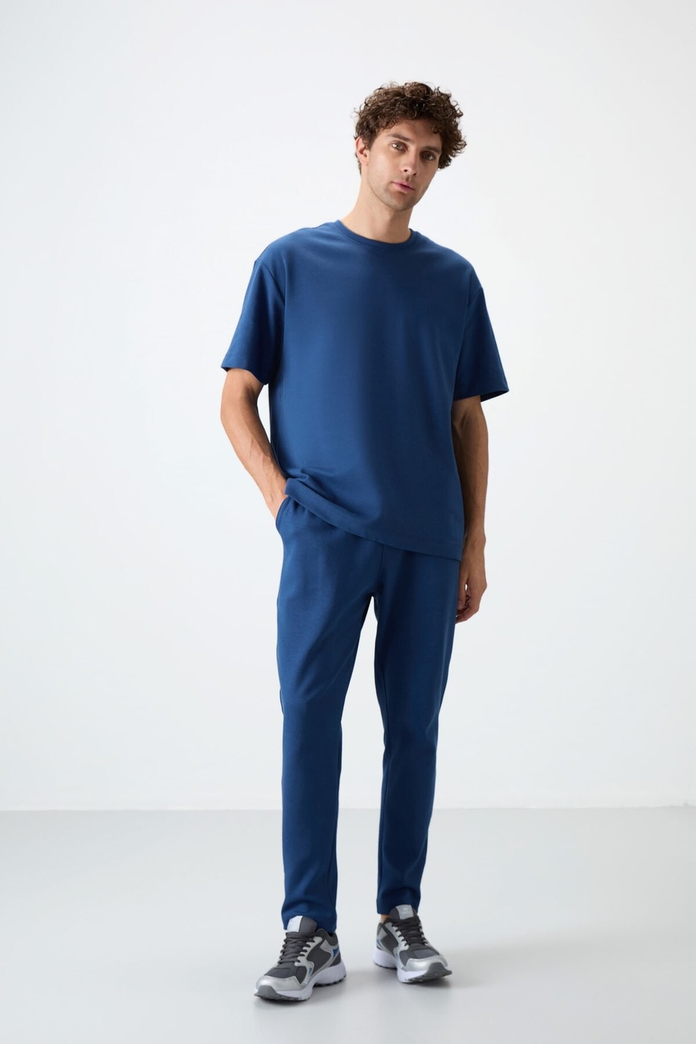 Air Jones Fiesta - Lacivert Pamuklu Kalın Yumuşak Dokulu Oversize Fit Basic Erkek Eşofman Takım - 85251 görsel 8