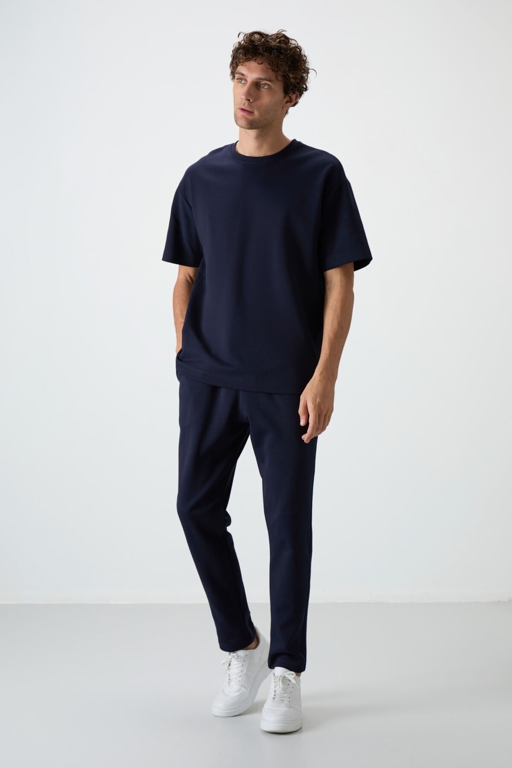 Air Jones Fiesta - Lacivert Pamuklu Kalın Yumuşak Dokulu Oversize Fit Basic Erkek Eşofman Takım - 85251