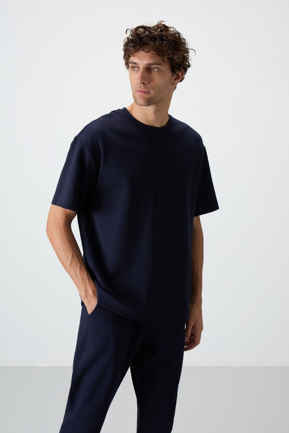 Air Jones Fiesta - Lacivert Pamuklu Kalın Yumuşak Dokulu Oversize Fit Basic Erkek Eşofman Takım - 85251 görsel 2