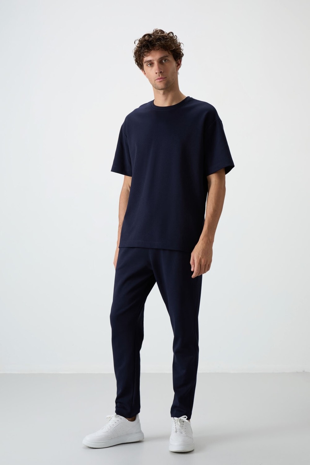 Air Jones Fiesta - Lacivert Pamuklu Kalın Yumuşak Dokulu Oversize Fit Basic Erkek Eşofman Takım - 85251 görsel 5