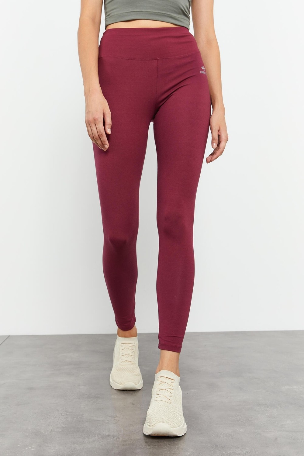 Tommy Life Bordo Yüksek Bel Toparlayıcı Slim Fit Dar Paça Kadın Tayt - 94011 görsel 2