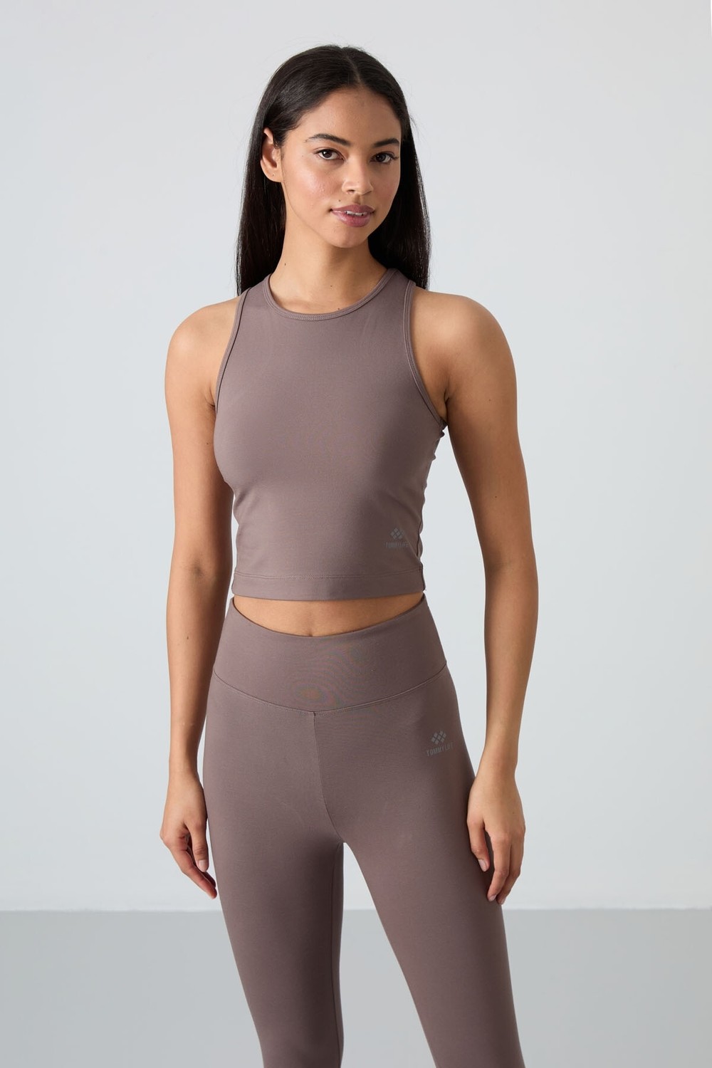 Tommy Life Siyah Yüksek Bel Kapri-Crop Atlet Slim Fit Kadın Tayt Takım - 95284