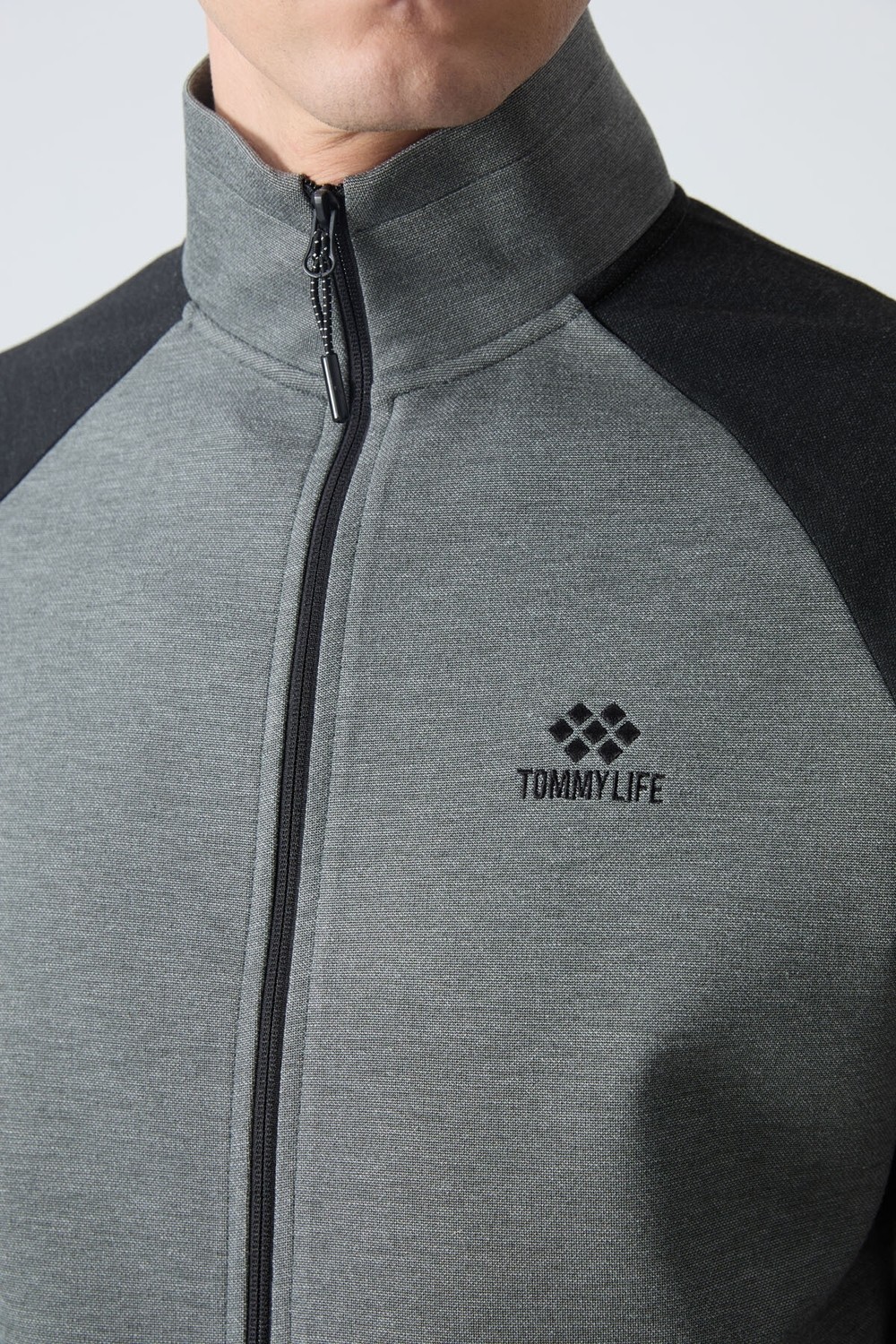 Tommy Life Çağla Siyah Dik Yaka Çift Renk Rahat Form Klasik Paça Erkek Eşofman Takımı - 85113 görsel 3
