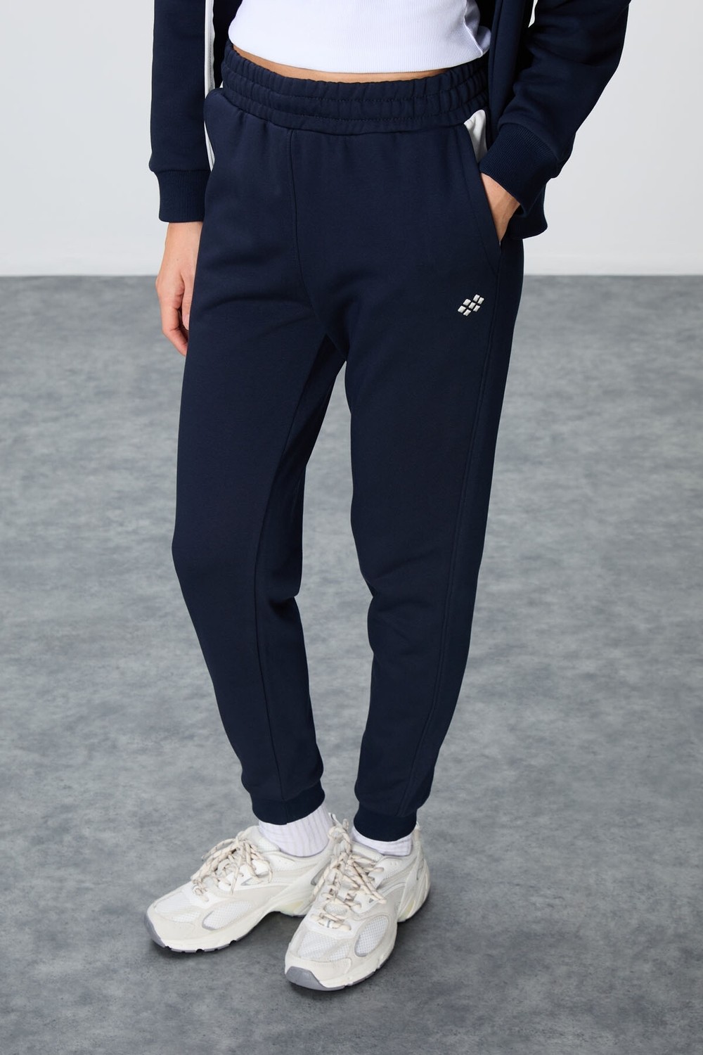 Tommy Life Çam Yeşili-Lacivert Pamuklu Kalın Kapüşonlu Oversize Fit Kadın Eşofman Takım - 95343 görsel 3
