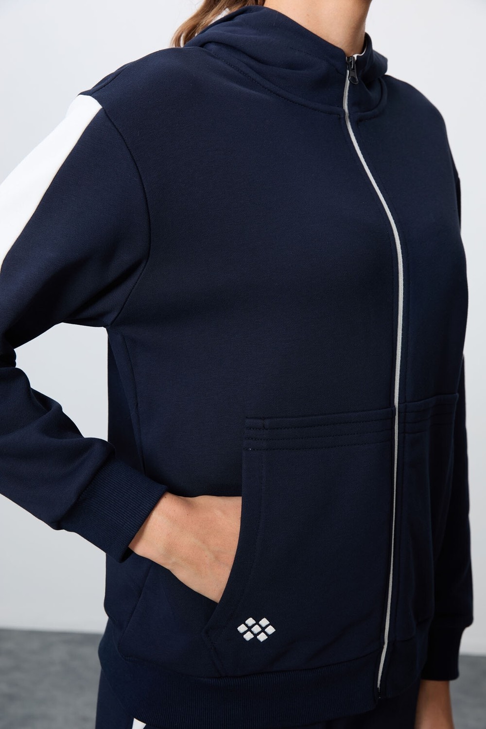 Tommy Life Çam Yeşili-Lacivert Pamuklu Kalın Kapüşonlu Oversize Fit Kadın Eşofman Takım - 95343 görsel 5