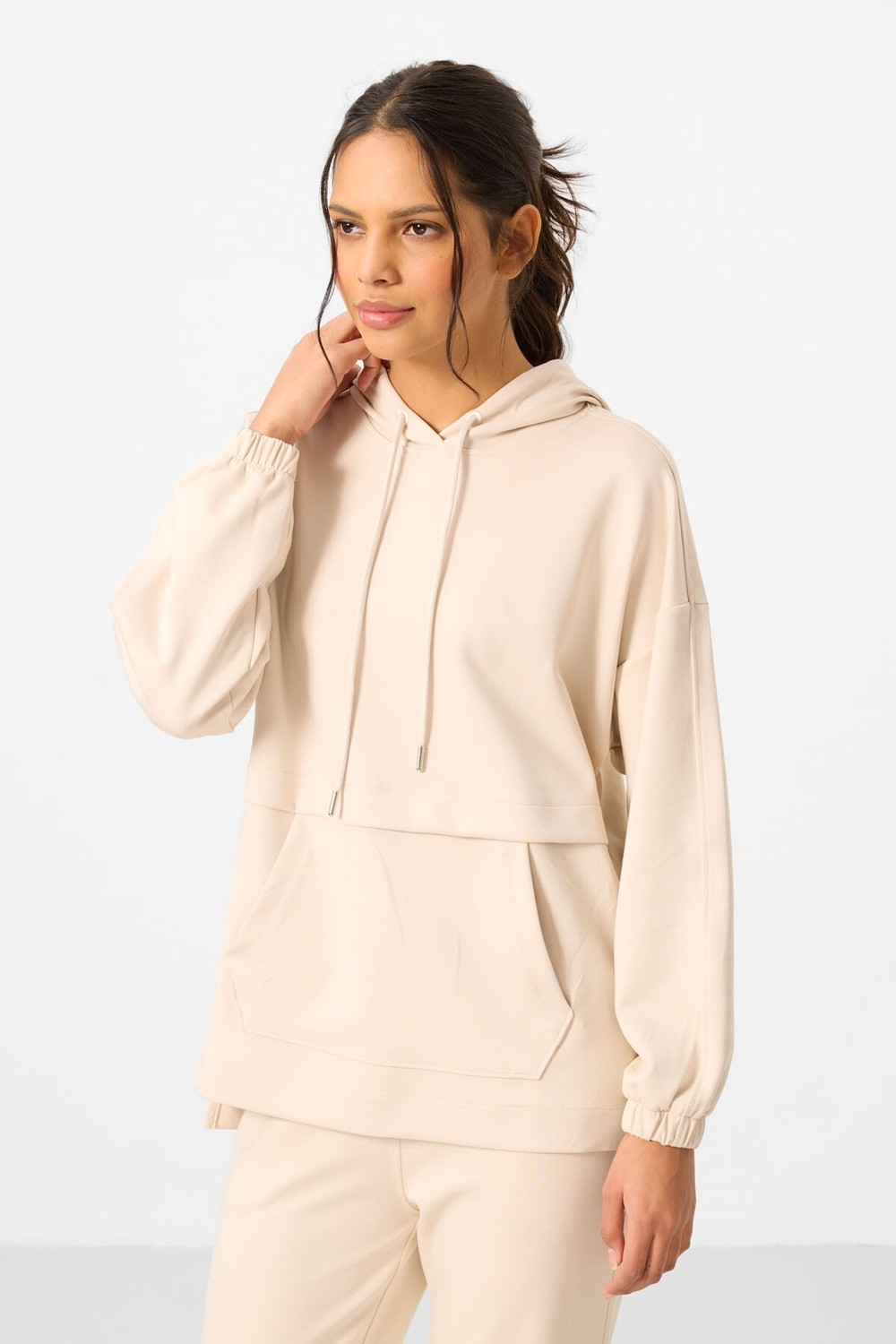 Tommy Life Kahverengi Yumuşak Dokulu Kapüşonlu Oversize Kadın Eşofman Tunik Takım - 95348 görsel 2