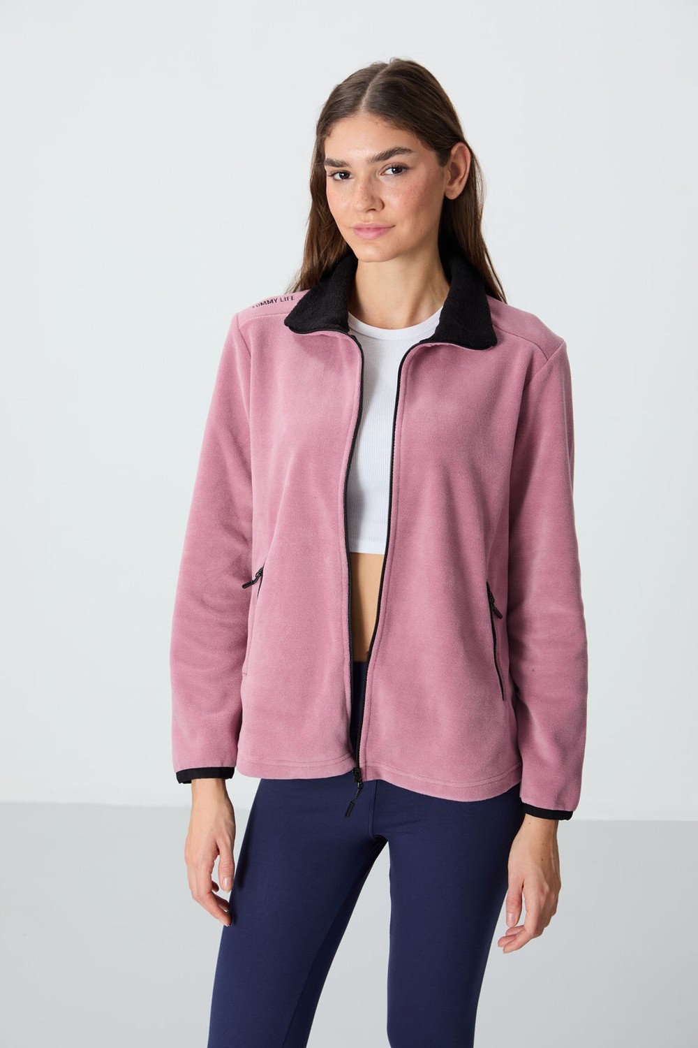 Tommy Life Rahat Form Dik Yaka 2li Paket Siyah-Koyu Bej Kadın Polar Sweatshirt - 97173 görsel 6