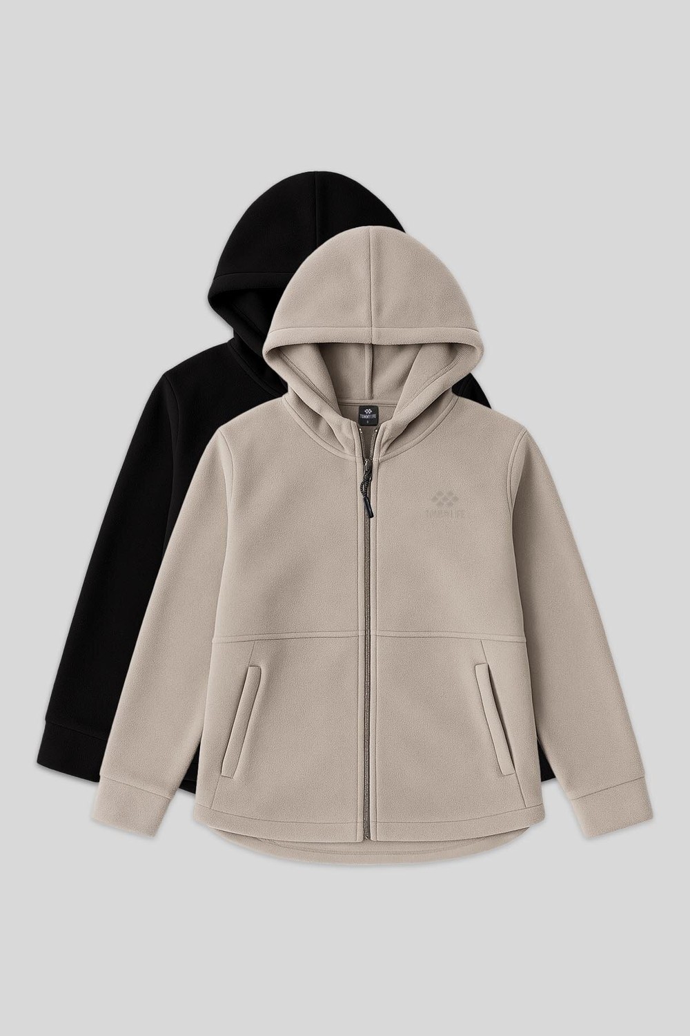 Tommy Life Rahat Form Kapüşonlu 2li Paket Siyah-Çağla Kadın Polar Sweatshirt - 97233 görsel 4
